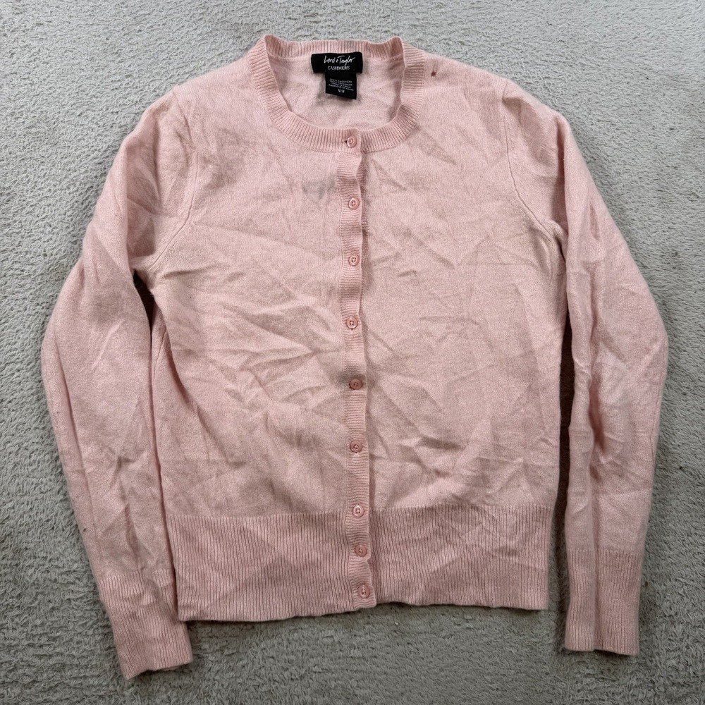 Lord & Taylor Cardigan Sweater Womens Medium Pink 100% Cashmere Button Front